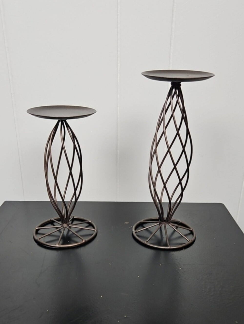 Pair of Pillar Twisted Wire Metal Candle Holders